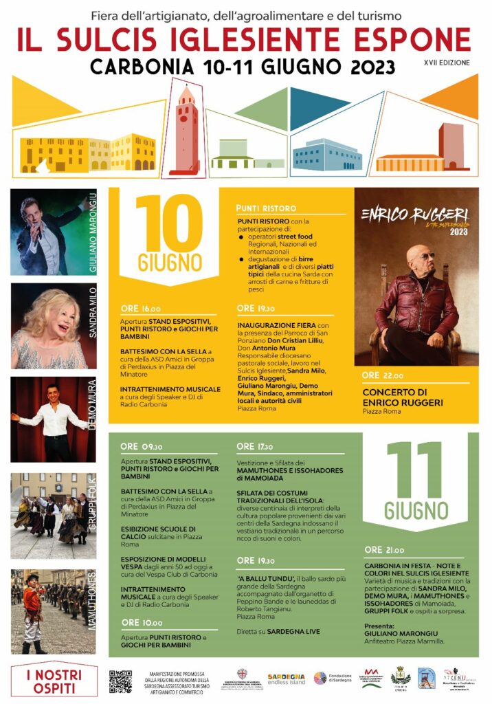 10 e 11 Giugno 2023 - Scopri Carbonia in occasione della fiera Il Sulcis Iglesiente Espone! L’evento, organizzato dal Consorzio Fieristico Sulcitano, coinvolgerà oltre 300 espositori provenienti da tutta la Sardegna, che mostreranno le eccellenze della tradizione artigiana e gastronomica locale. Il Sulcis Iglesiente Espone non è solo una fiera: è una grande festa che celebra la cultura e l’accoglienza del territorio con spettacoli, musica, danze e folklore. I visitatori potranno assistere a spettacoli dal vivo di artisti locali e nazionali, degustare le prelibatezze gastronomiche del Sulcis Iglesiente, immergersi nella cultura e nelle tradizioni locali. Partecipando a Il Sulcis Iglesiente Espone, potranno scoprire le bellezze e le tradizioni del Sulcis Iglesiente, incontrare produttori locali e fare nuove esperienze culturali. L’evento si distingue per la qualità dell’organizzazione e la cura dei dettagli, offrendo una esperienza indimenticabile per i visitatori. E perchè non approfittare della fiera per scoprire i siti culturali della città? Il Museo del Carbone è aperto dalle 10 alle 18, con chiusura della biglietteria alle 17 e visite guidate ad orari prefissati, prenotabili al nr. 0781 62727 oppure su www.museodelcarbone.it al tasto 